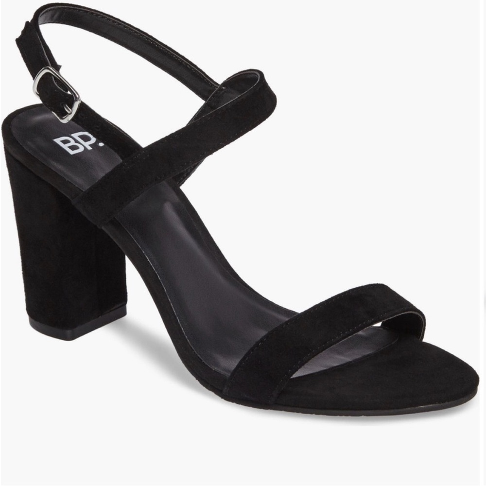 BP Lula Block Slingback Sandal Heel Suede Open Toe Ankle Strap Strappy Black 6.5